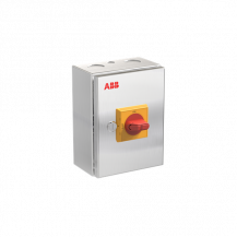 ABB OTR40GBA3M Wartungsschalter, 3-polig 415V AC23A 40A, 18,5kW mit rot-gelbem Griff Edelstahlgehäuse IP65 Einführung oben und unten