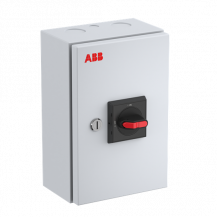 ABB OTR40GB6M Wartungsschalter, 6-polig 415V AC23A 40A, 18,5kW mit schwarzem Griff Edelstahlgehäuse IP65 Einführung oben und unten