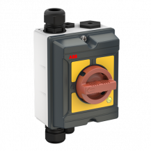 ABB OTA40GS4YX ATEX EMV Wartungsschalter, 4-polig 415V AC23A 40A, 18,5kW mit rot-gelbem Griff Aluminiumgehäuse IP65 Einführung oben und unten