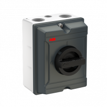 ABB OTA40GS4B EMV Wartungsschalter, 4-polig 415V AC23A 40A, 18,5kW mit schwarzem Griff Aluminiumgehäuse IP65 Einführung oben und unten