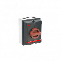ABB OKA25GS3RF2 F200 EMV Wartungsschalter, 3-polig 415V AC23A 25A, 11kW m. rotem Griff Feuerbeständig F200 AluminiumgehäuseGrau IP65 Einführung Oben/unten