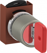 ABB P9MSCD5A37 Schlüsselschalter 2 Positionen, Rot/Metall, Positionen: -45˚ / 45˚, key-code 37 Rückzug nach -45˚, abziehbar bei 45˚, Kontakthalter und Kontermutter