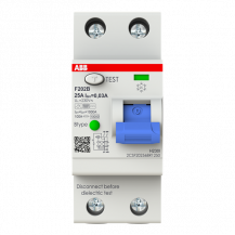 ABB F202 B-25/0.03 FI-Schalter Typ B 2P, 25A, 30mA, 3kA, 2TE, allstromsensitiv, kurzzeitverzögert