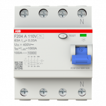 ABB F204 A-63/0.03 110V FI-Schalter Typ A 110V RCCB, 4P, 63A, 30mA, f.110V AC-Netz