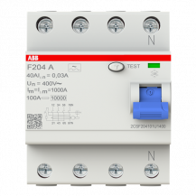 ABB F204 A-40/0.03 U FI-Schutzschalter 4P, Typ A, 40A, 30mA, unverpackt, Großverpackung 24 Stück
