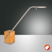 Viktor LED Schreibtischleuchte Nickel satiniert mit Eichenfuß Tastdimmer Fabas Luce
