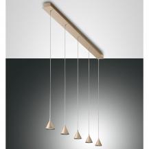 5-flammige Delta LED Pendelleuchte in Gold edelmatt dimmbar mit warmweißem Licht von Fabas Luce