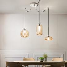 Pendelleuchte 3-flammig in dezentem Amber aus geblasenem Glas Fabas Luce