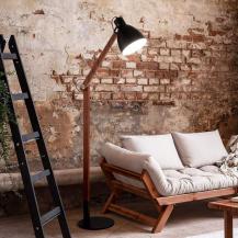 Sveva Steh- und Leseleuchte aus Holz in Schwarz/ Walnuß mit verstellbarem Leuchtkopf & Fußschalter von Fabas Luce