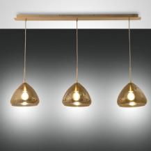 Glow 3-flammige Pendelleuchte in Messing aus geblasenem Glas mit metallisierter Oberfläche und Textilkabel von Fabas Luce