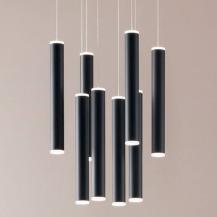 Prado 8-flammige LED Pendelleuchte im Röhrenstil mit Ober- und Unterlicht in Schwarz dimmbar von Fabas Luce