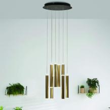 Prado 8-flammige LED Pendelleuchte im Röhrenstil mit Ober- und Unterlicht in Gold dimmbar von Fabas Luce