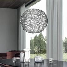 Sumter Kugelige LED-Pendelleuchte im luftigen Draht-Look dimmbar in Schwarz Ø50cm von Fabas Luce