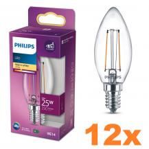 12 Sparpack PHILIPS E14 LED Leuchtmittel in Kerzenform klar Filament 2W wie 25W warmweisses Licht