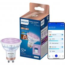 PHILIPS WiZ Smart LED GU10 4,7W wie 50W 345lm RGB+CCT 2200–6500K 36° dimmbar WLAN Bluetooth Matter Glas