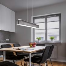 100cm Helestra BOKI LED Pendelleuchte mattmessing mit Stoffschirm anthrazit & EASY-LIFT Höhenverstellung