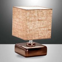 Taro Keramik-Tischleuchte mit glasiertem bronzefarbenen Fuß und Textilschirm in Beige von Fabas Luce