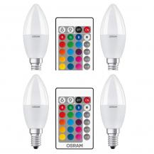 4er Pack OSRAM E14 LED Kerzenlampen + RGBW Farbwechsel dimmbar 2en Fernbedienung 5,5W wie 40W warmweißes Licht